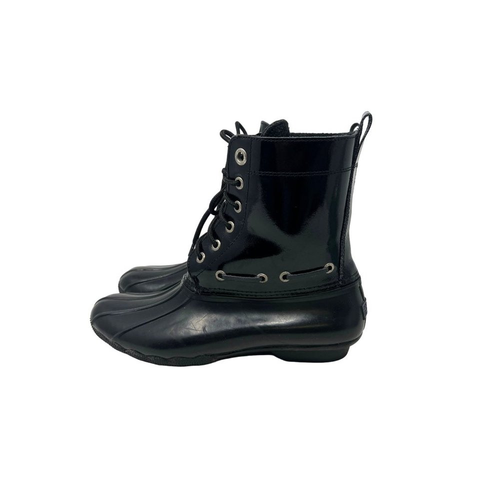 Sperry‎ Saltwater Women's All Black Patent Lace Up Waterproof Boot Size 9